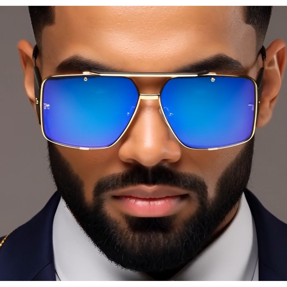 Sunglasses Men Fashion Designer Blue Gradient Reflective‎ Lens Square Oversized